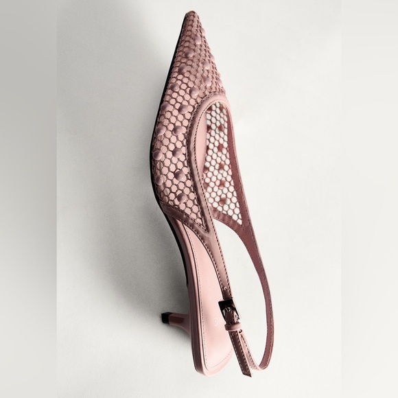 Mango MNG Blush Nude Mesh Slingback Kitten Heels Decorative Balls Euro 39 US 8.5 - Picture 6 of 11